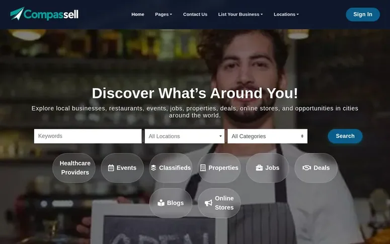 Screenshot of the Compassell homepage