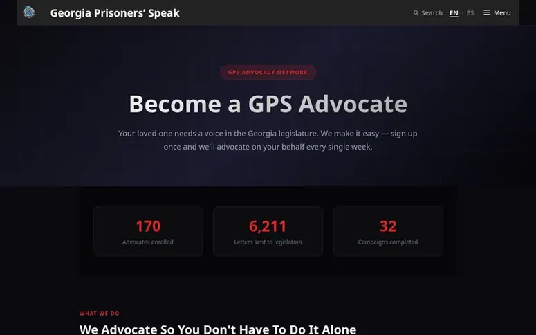 Screenshot of the Georgia Prisoners' Speak homepage