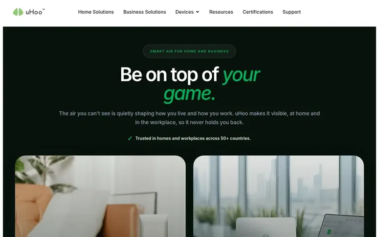 Screenshot of the uHoo homepage
