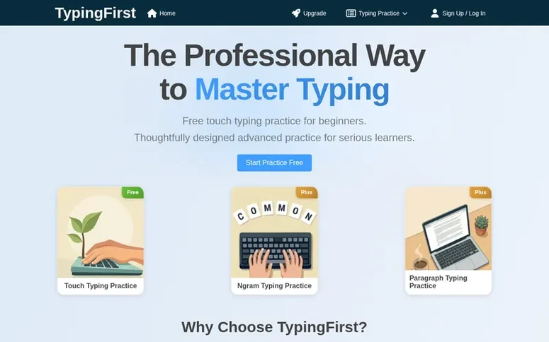 Screenshot of the TypingFirst homepage